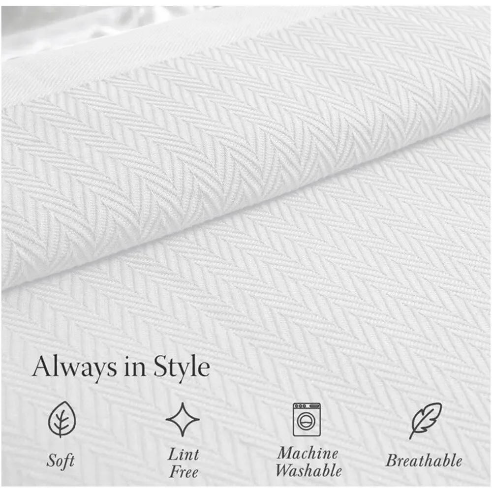 Threadmill Home Linen Cotton King Blanket, All-Season 106x92, White